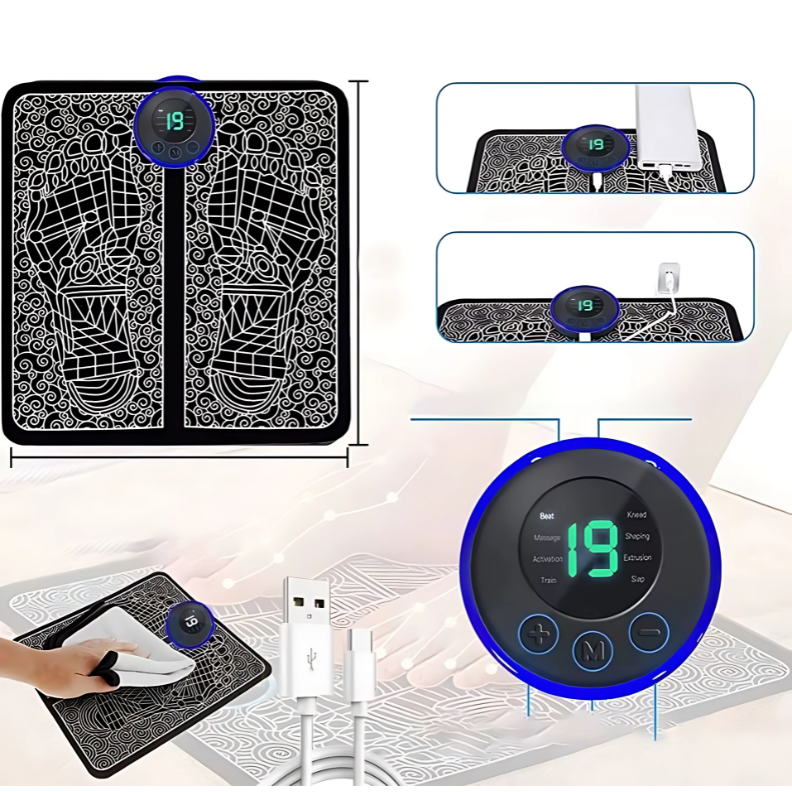 TAPETE MASAJEADOR DE PIES ELECTRICO INTELIGENTE DE 6 MODOS