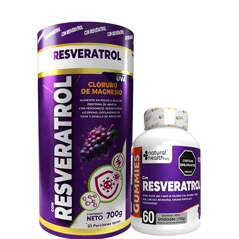 COMBO ESPECIAL CLORURO DE MAGNESIO CON RESVERATROL 700g+ GOMITAS DE RESVERATROL 60 unidades