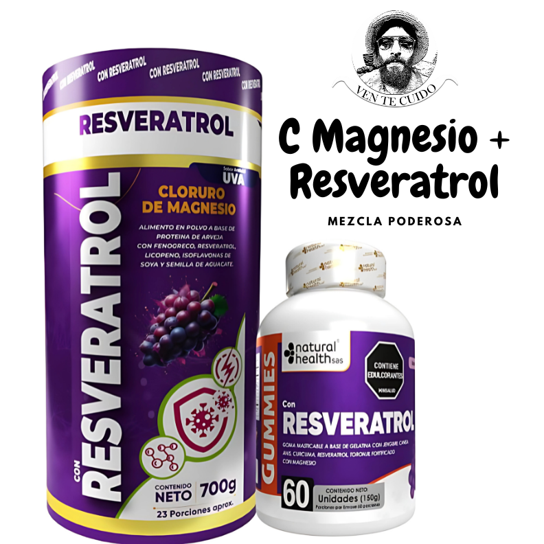 COMBO ESPECIAL CLORURO DE MAGNESIO CON RESVERATROL 700g+ GOMITAS DE RESVERATROL 60 unidades